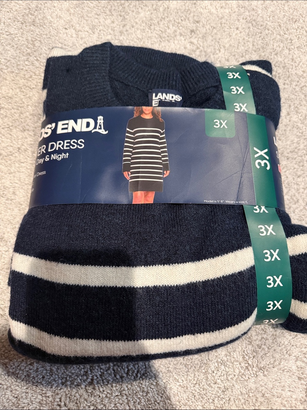 Lands' End Navy and White Striped Undershirt Dress - 3X
